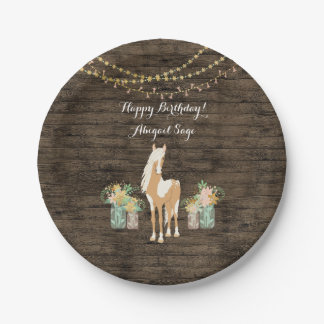 Assiettes En Carton Cheval personnalisé, Fleurs Bois rustique Annivers