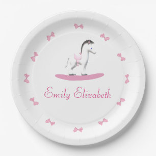 Assiettes En Carton Cheval rocheux rose et blanc