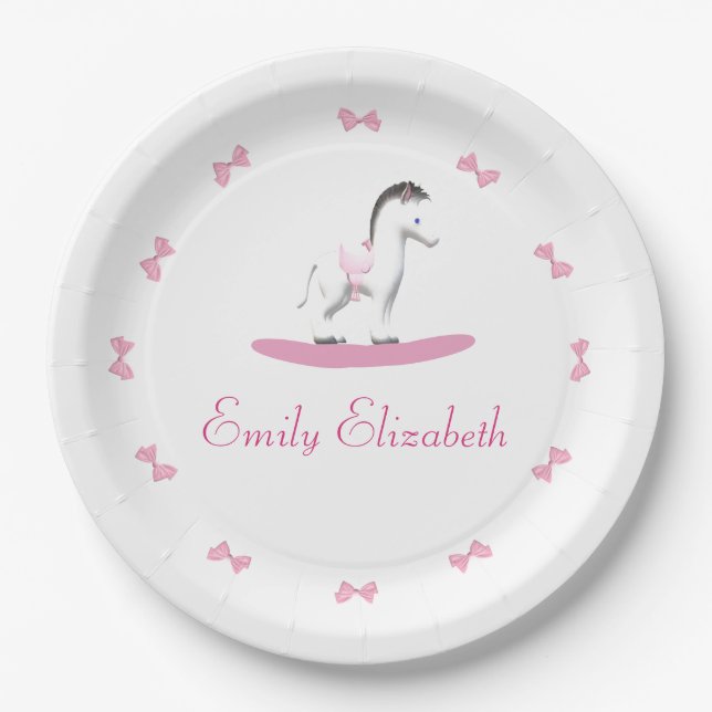Assiettes En Carton Cheval rocheux rose et blanc (Devant)