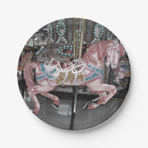Assiettes En Carton Cheval rose de carrousel