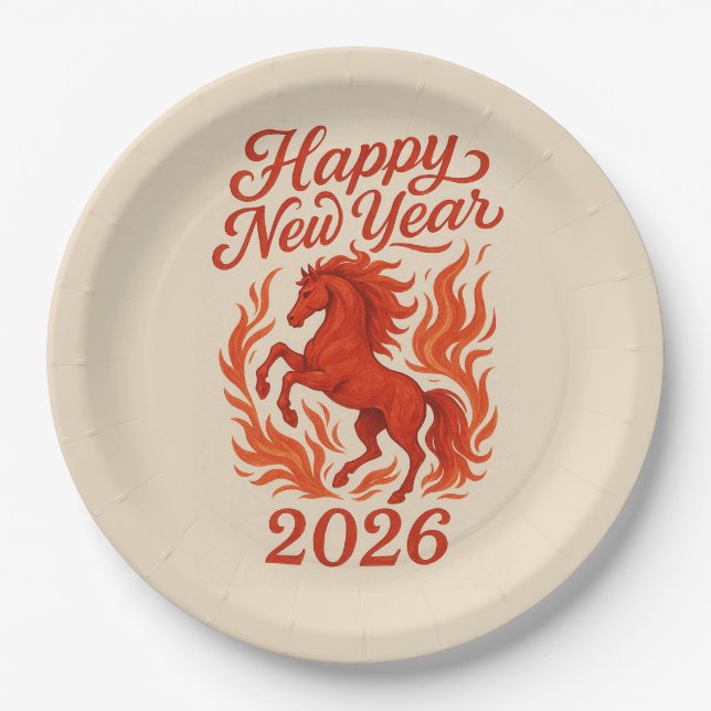 Assiettes En Carton Cheval Rouge 2026 (Devant)