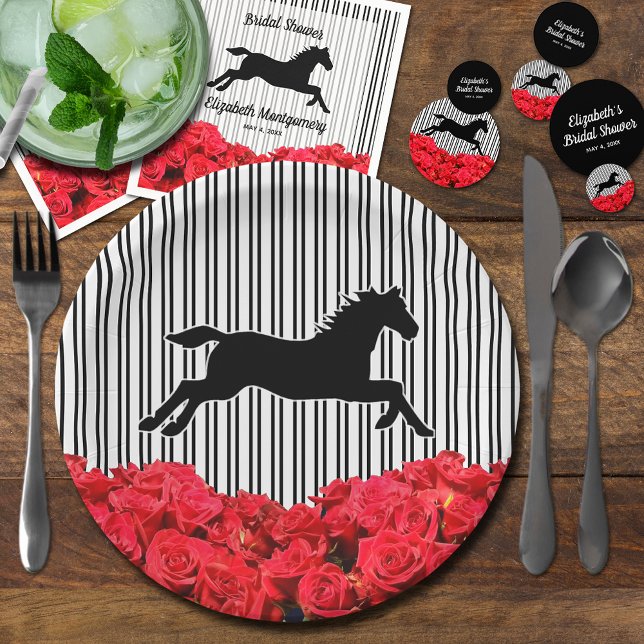 Assiettes En Carton Cheval Silhouette Roses rouges Derby Fête des mari (Derby bridal shower plates, napkins and confetti dots all sold separately in our collection.)