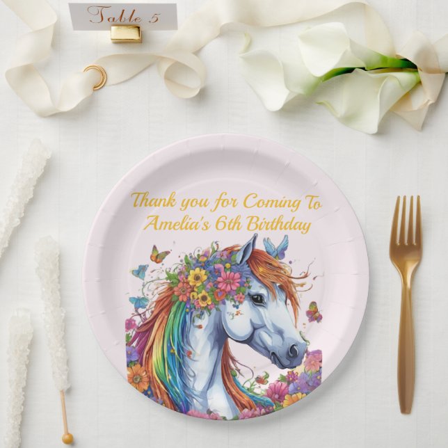 Assiettes En Carton Cheval Whimsical Rainbow Floral Equestriday (Mariage)