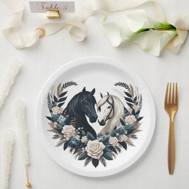 Assiettes En Carton Chevaux de mariage campagnard en amour (Mariage)