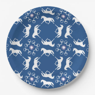 Assiettes En Carton Chevaux de Trot bleu et Motif de Bits