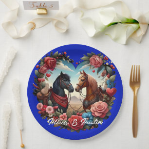 Assiettes En Carton Chevaux en bleu coeur