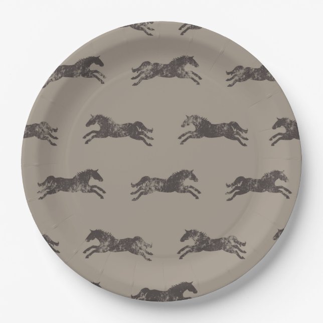 Assiettes En Carton Chevaux équestres classiques Masculine noir et bro (Devant)