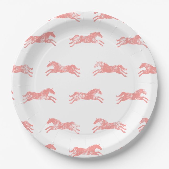 Assiettes En Carton Chevaux équestres classiques roses (Devant)
