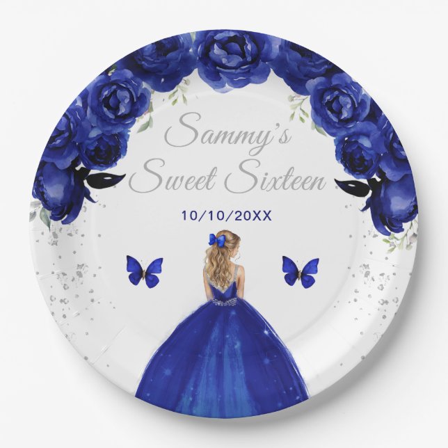 Assiettes En Carton Cheveux bleu foncé Blonde Princesse Sweet sixteen (Devant)
