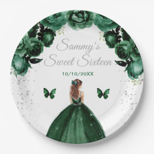 Assiettes En Carton Cheveux Brown foncé Vert princesse Sweet sixteen
