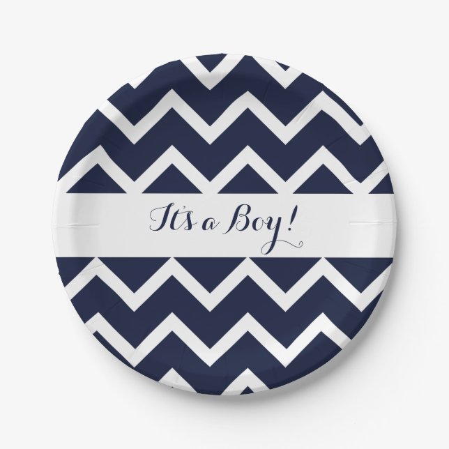 Assiettes En Carton Chevron bleu (Devant)