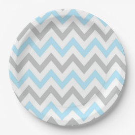 Assiettes En Carton Chevron bleu-clair et gris - moderne, garçon