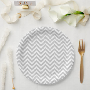 Assiettes En Carton Chevron gris et blanc