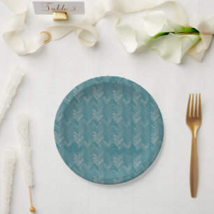 Assiettes En Carton Chevron, Motif Herringbone, Turquoise