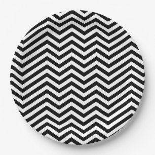 Assiettes En Carton chevron noir et blanc 