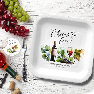 Assiettes En Carton Chic Acclamations au vignoble Love en aquarelle