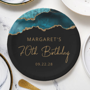 Assiettes En Carton Chic Agate Geode Gold Turquoise 70e fête d'anniver