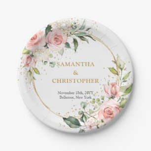 Assiettes En Carton Chic aquarelle fleurs rousses eucalyptus or