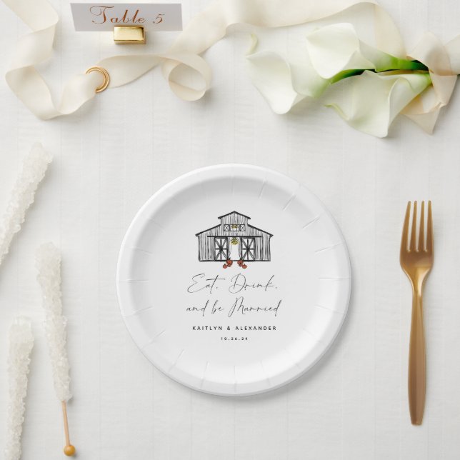 Assiettes En Carton Chic Barn Mange Boire et être marié (Mariage)