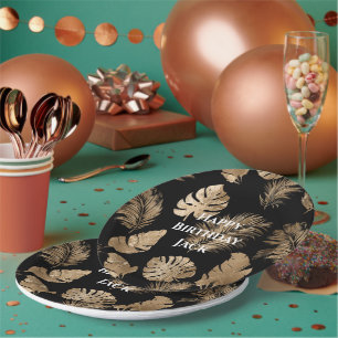 Assiettes En Carton Chic Black Gold Tropical Feuilles