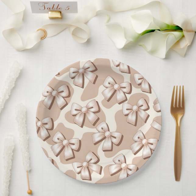Assiettes En Carton Chic Blanc Bow & Beige Cow Imprimer Halloween - (Mariage)