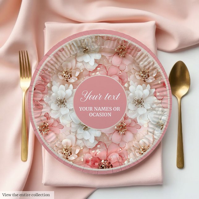 Assiettes En Carton Chic blush and gold floral 50th birthday plate (Chic blush and gold floral 50th birthday plate)