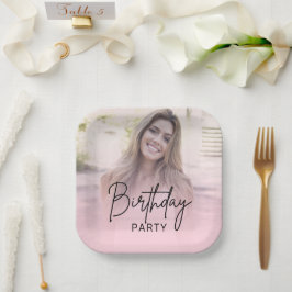 Assiettes En Carton Chic Blush Pink Gradient Photo Birthday