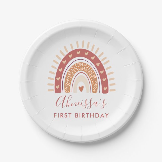 Assiettes En Carton Chic Bohemian Terracotta Rainbow Birthday Party (Devant)
