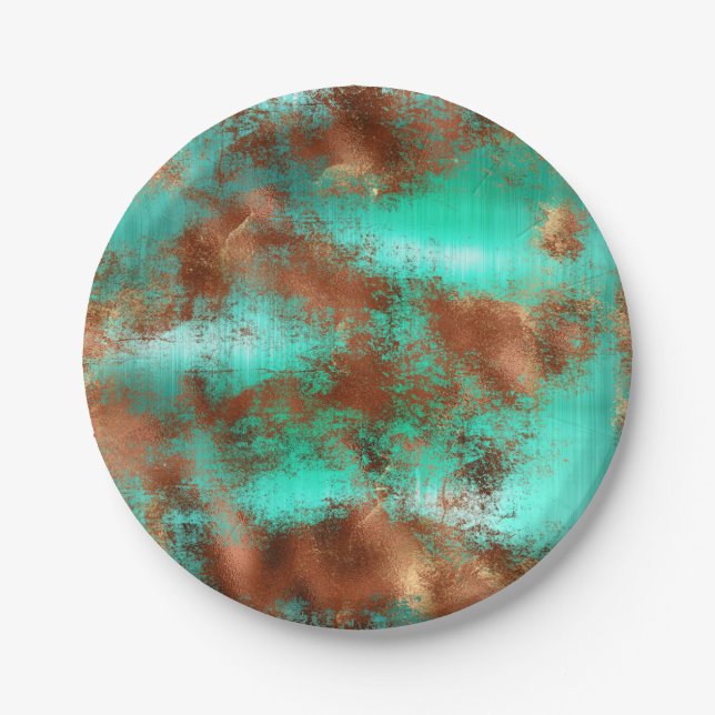 Assiettes En Carton Chic Boho en cuivre Turquoise (Devant)