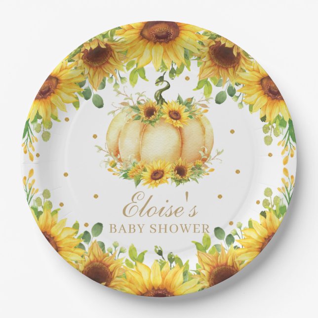 Assiettes En Carton Chic Citrouille Sunflower Baby shower fête d'anniv (Devant)