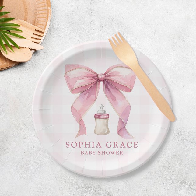 Assiettes En Carton Chic Coquette Chic Bow rose Baby shower fille (Créateur téléchargé)