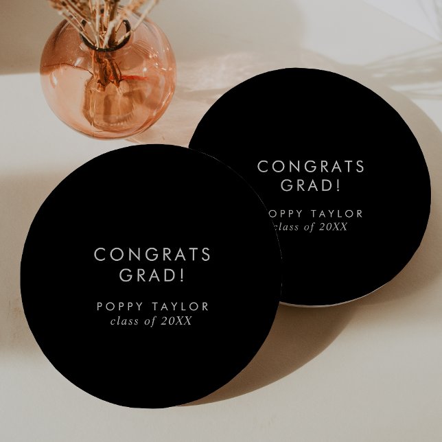 Assiettes En Carton Chic Dark Black Congrats Grad Grad Graduation (Créateur téléchargé)