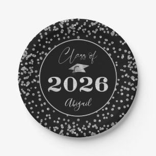 Assiettes En Carton Chic Diplômé Noir Paillettes Argentées PROMO 2023