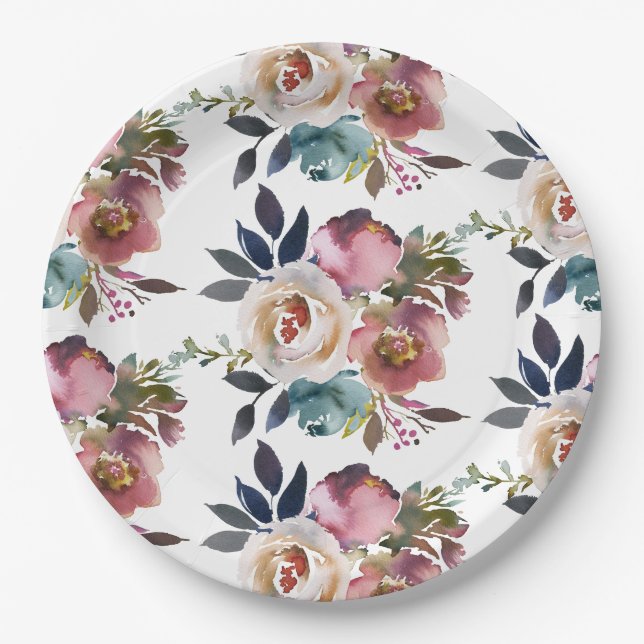 Assiettes En Carton Chic Elegant Romantic Dark Rose Mariage (Devant)