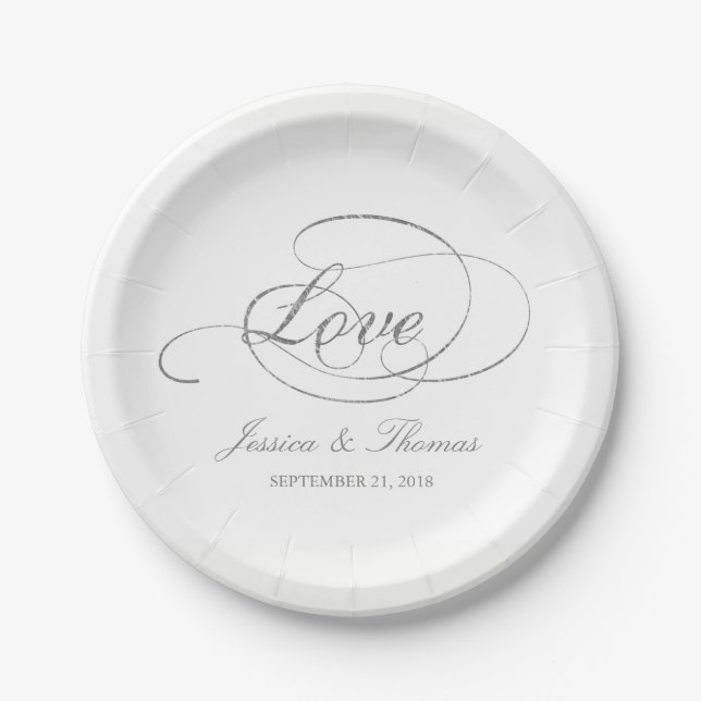 Assiettes En Carton Chic Faux Argent Modèle de réception de mariage (Devant)