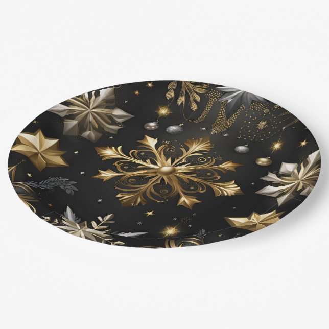 Assiettes En Carton Chic Flocon D'Argent Et D'Or (Angle)