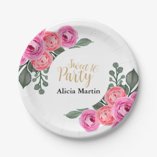 Assiettes En Carton Chic Flora Dusty Rose Or Sweet 16 Party