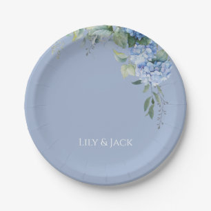 Assiettes En Carton Chic Floral Blue Hydrangea Mariage d'événement