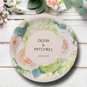 Assiettes En Carton Chic Floraux Aquarelles Mariage rose
