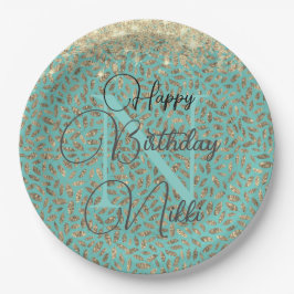 Assiettes En Carton Chic Glitterie Plumes Monogramme Anniversaire
