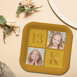 Assiettes En Carton Chic Gold 2 Photo Collage Personnalisé Anniversair