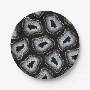 Assiettes En Carton Chic Gold Black White Agate Geode Stones