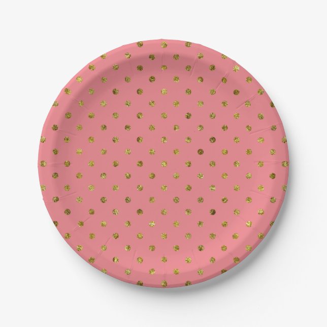 Assiettes En Carton Chic Gold Glam et Pois roses (Devant)