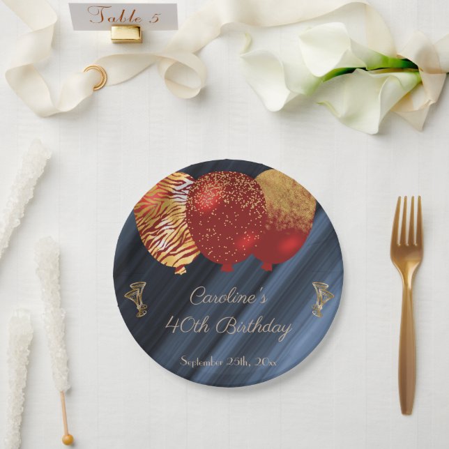 Assiettes En Carton Chic Gold & Parties scintillant Ballons rouges Ann (Mariage)