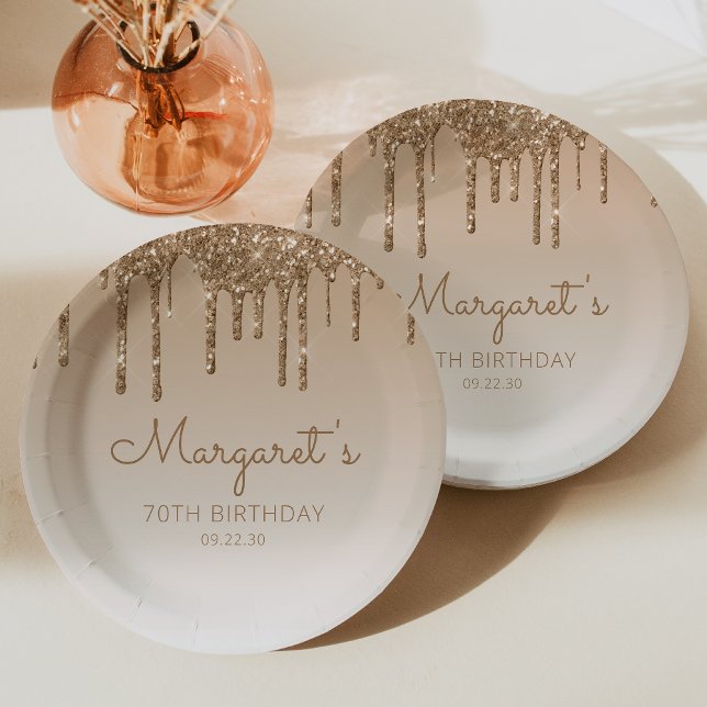 Assiettes En Carton Chic Gold Parties scintillant Drip 70th Birthday P (Créateur téléchargé)