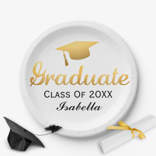 Assiettes En Carton Chic Gold Trendy Graduation Party Classe de 20XX