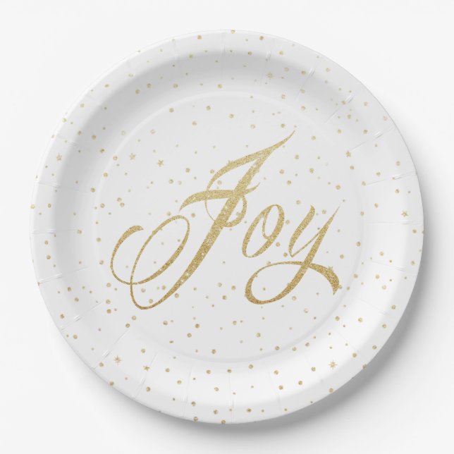Assiettes En Carton Chic Gold & White Joy Sparkles Noël (Devant)