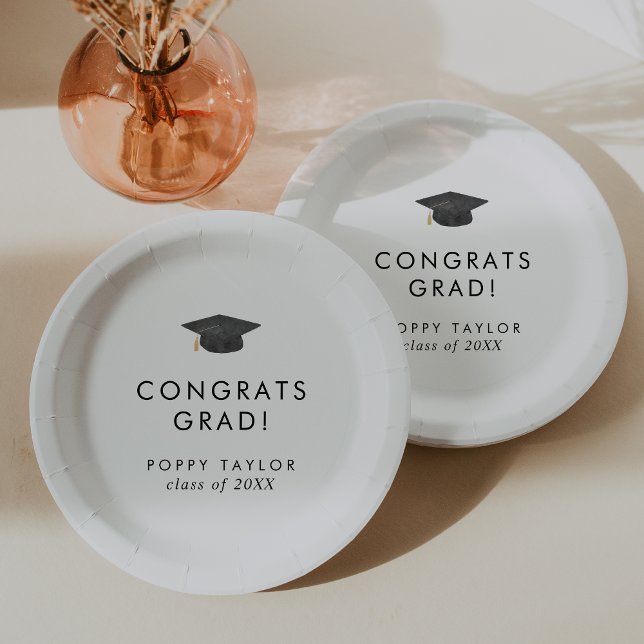 Assiettes En Carton Chic Grad Casquettes Félicitations Grad Grad Grad  (Créateur téléchargé)