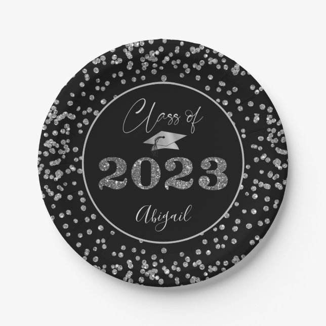 Assiettes En Carton Chic Graduation Black Silver Parties scintillant C (Devant)