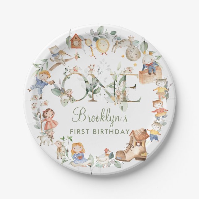 Assiettes En Carton Chic Green Nursery Rhyme 1er Anniversaire Neutre (Devant)